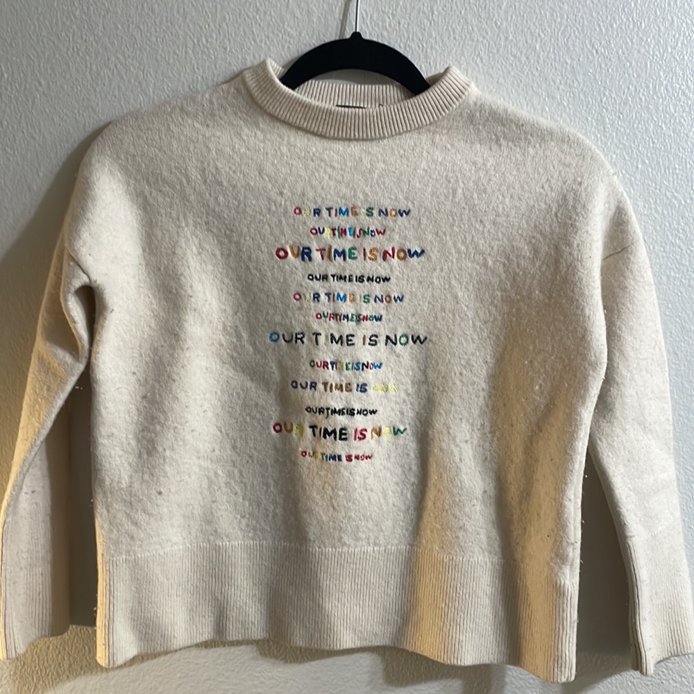 Theory “Our Time Is Now” Embroidered Wool/Cashmere Sweater - Sz P